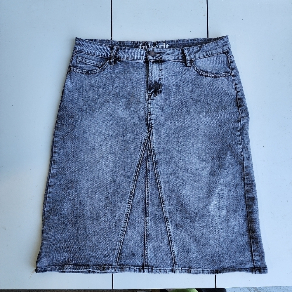 Inherit Clarie Skirt Womens 15/16 Denim Modest Pencil Midi Stretch Gray Black